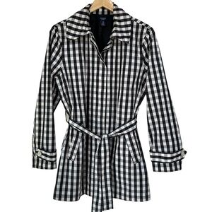 Chaps Black and White Check Rain Jacket, Large